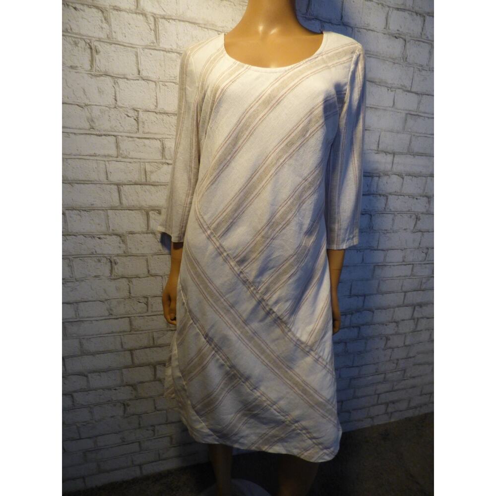 Soft Surroundings Grey Red Linen Sonia Stripe Dress XS NEW